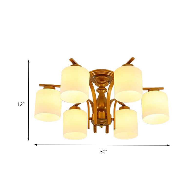 Traditional Gold Semi Flush Ceiling Light Fixture With Frosted Glass Shade - 3/5/6 Lights For
