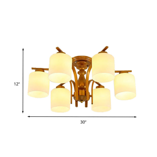 Traditional Gold Semi Flush Ceiling Light Fixture With Frosted Glass Shade - 3/5/6 Lights For