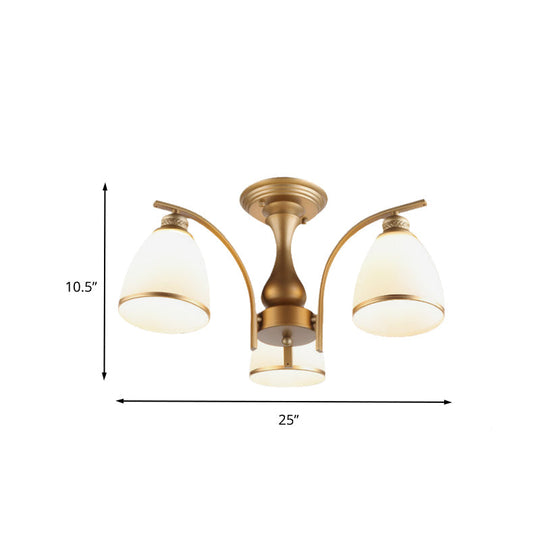Classic Gold Semi Flush Mount Ceiling Light Fixture With Opal Glass Shades – 3/5/8 Lights For