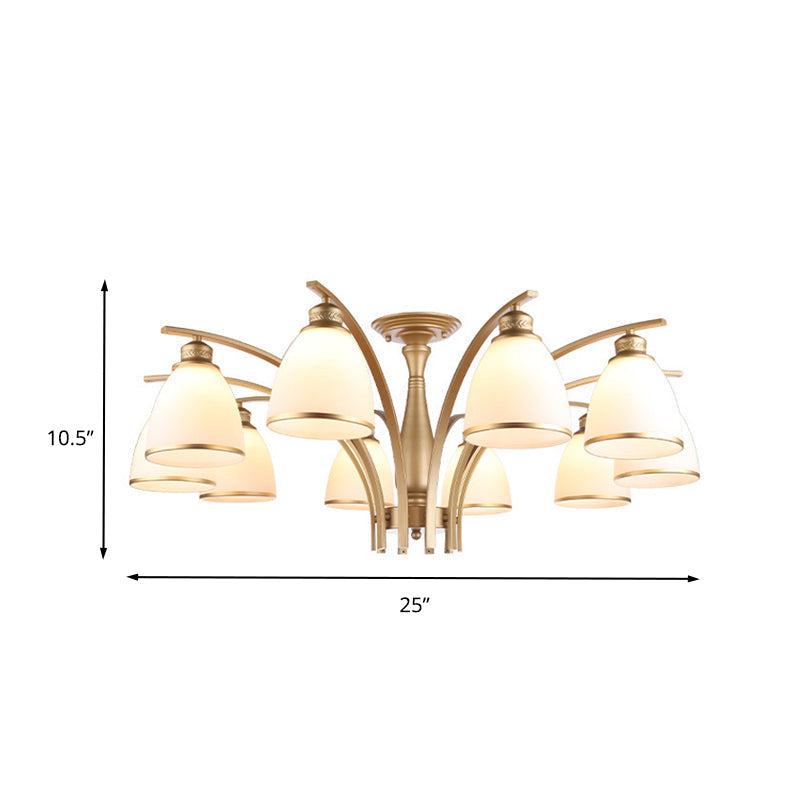 Classic Gold Semi Flush Mount Ceiling Light Fixture With Opal Glass Shades – 3/5/8 Lights For