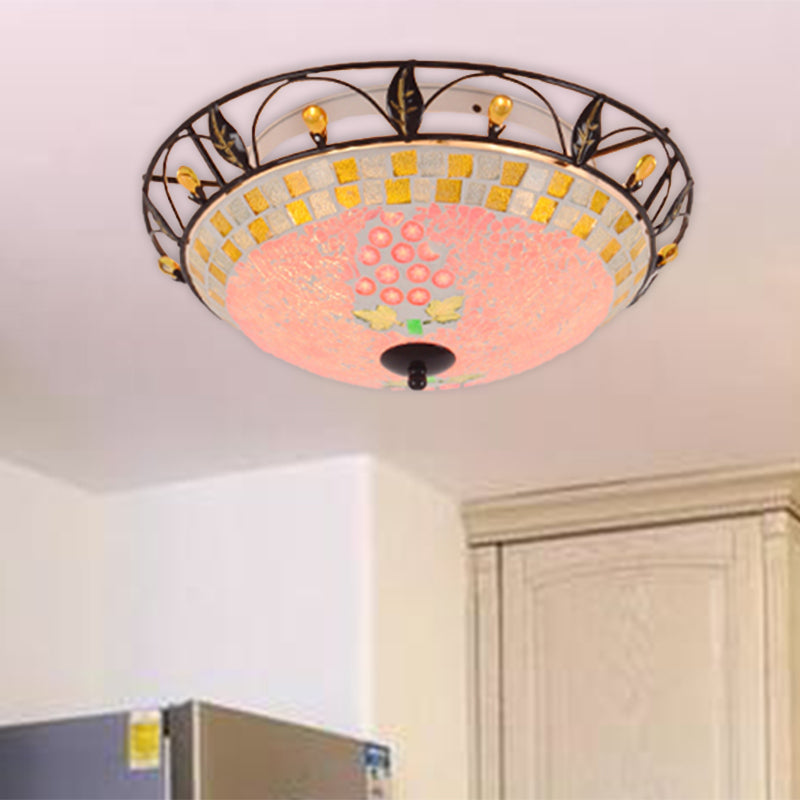 Classic Bowl Frosted Glass Ceiling Light With Pink/Purple Flush Mount – Ideal For Living Room Pink