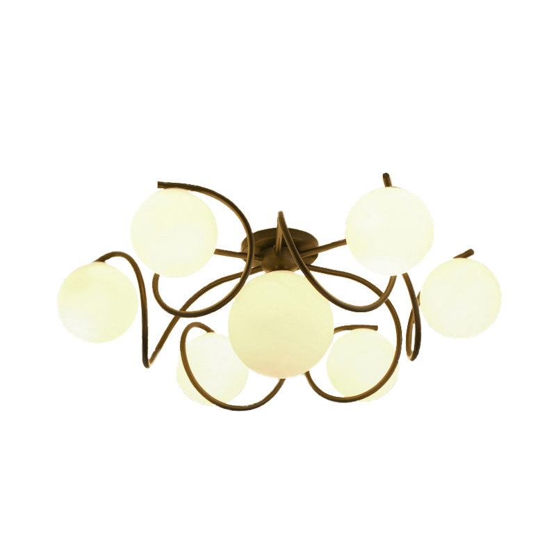 Orb Opal Glass Semi Flush Light - Traditional Black/White 4/7 Lights Living Room Ceiling Lighting