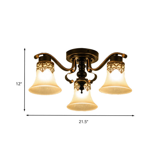 Black Bell Semi Flush Mount Ceiling Light Fixture - Classic Frosted Glass 3/6/8 Lights For Living