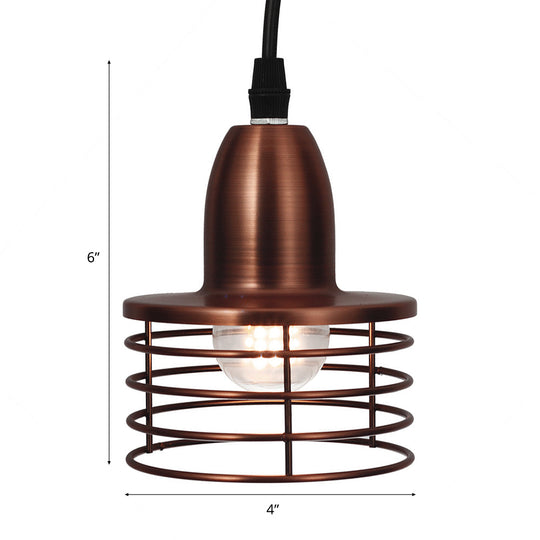 Industrial Retro Pendant Lighting: 1-Light Drum With Wire Cage Shade For Kitchen Ceiling