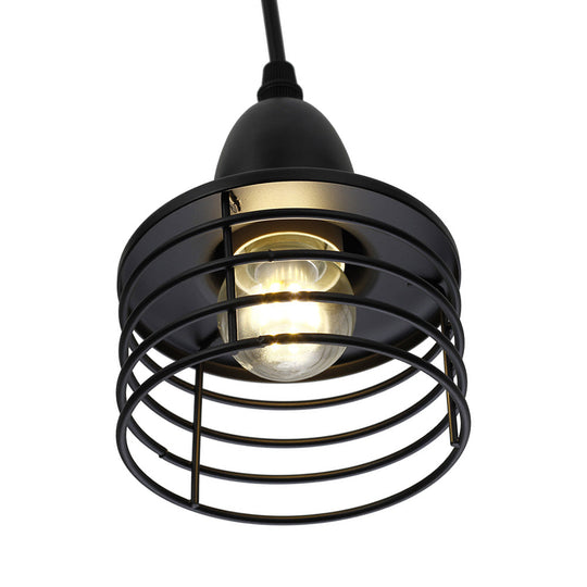 Industrial Retro Pendant Lighting: 1-Light Drum With Wire Cage Shade For Kitchen Ceiling