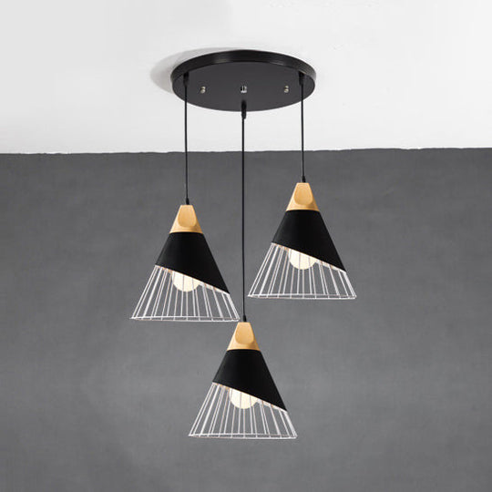 Modern Black Metal Cage Pendant Light With 3 Lights For Indoor Use / Round