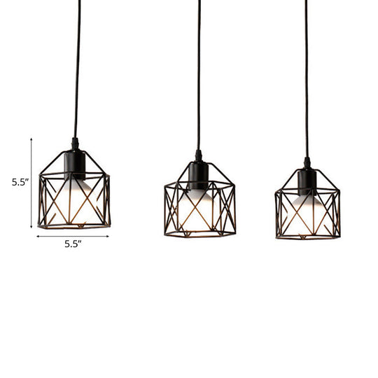Hexagon Kitchen Ceiling Fixture - Wire Cage Pendant Light With Farmhouse Style Metallic Finish 3
