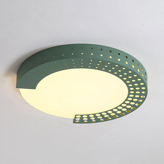Circle Led Ceiling Light For Baby Room With Half-Ring Acrylic Design Green / 16 White