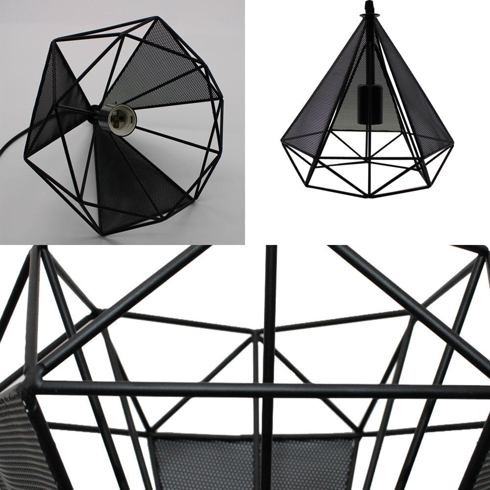 Retro-Style Black Diamond Hanging Light With 3 Metallic Heads - Dining Room Pendant Lighting