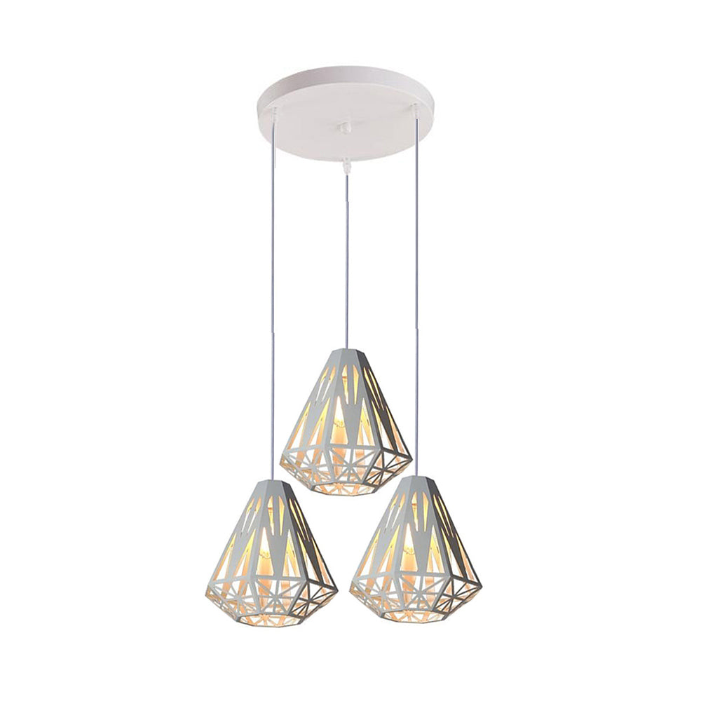 Stylish Wire Cage Suspension Light With Diamond Shade - Loft 3-Head Metal Ceiling Fixture