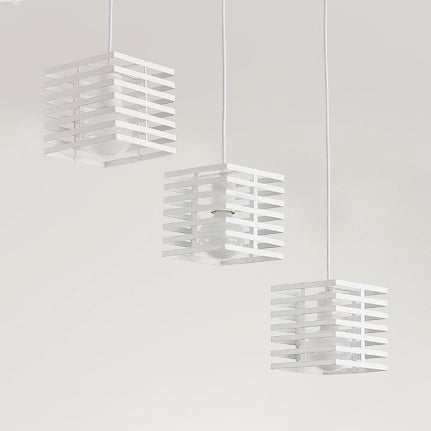 Retro Industrial Metal Pendant Lighting - 3-Light Cubic Hanging Lamp With Cage Shade Black/White
