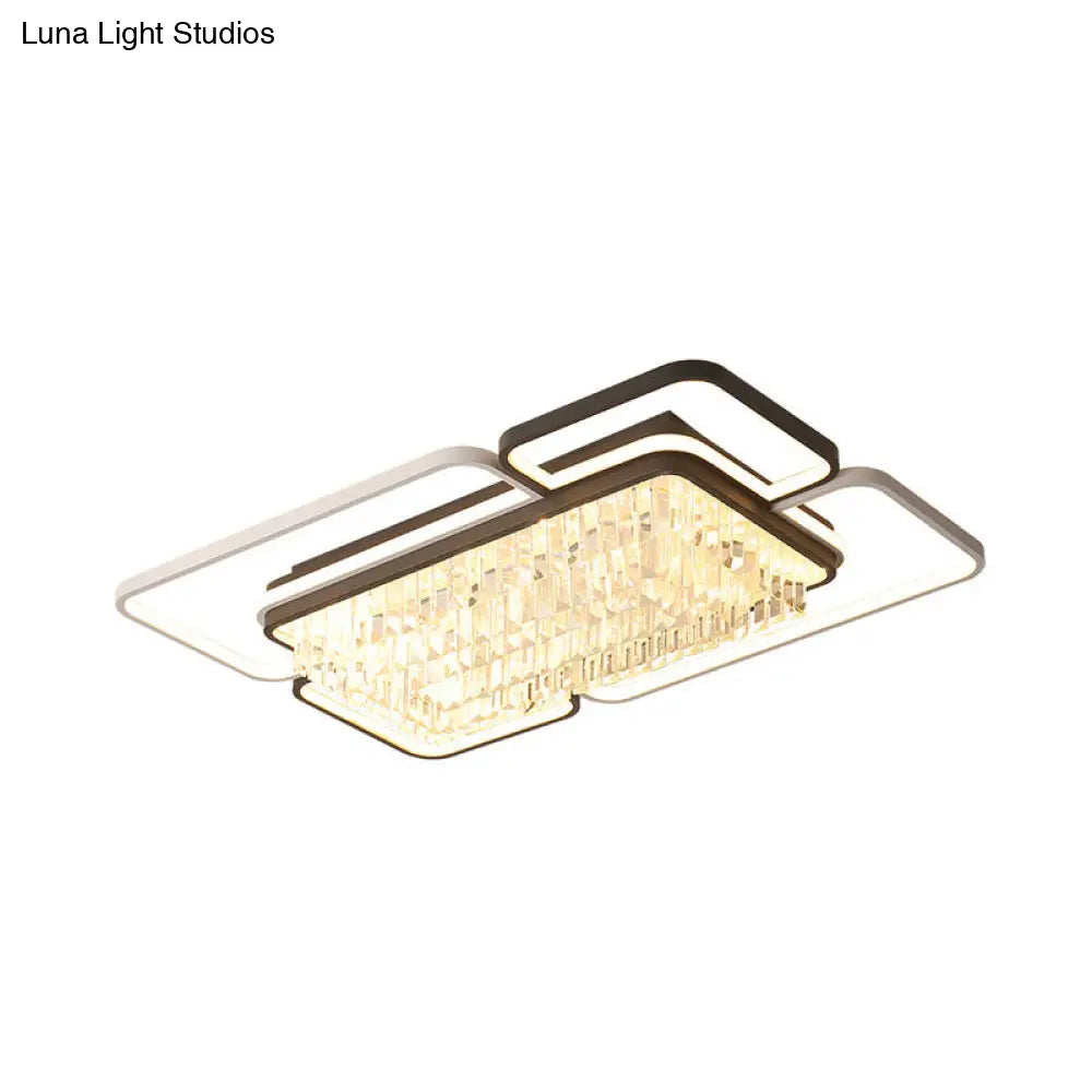 35.5/41 W Geometric Flush Mount Crystal Led Living Room Light - Black & White Stepless Dimming