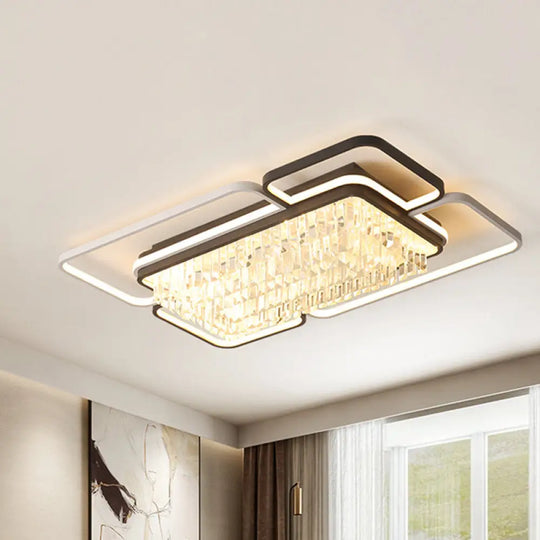 35.5’/41’ W Geometric Flush Mount Crystal Led Living Room Light - Black & White Stepless