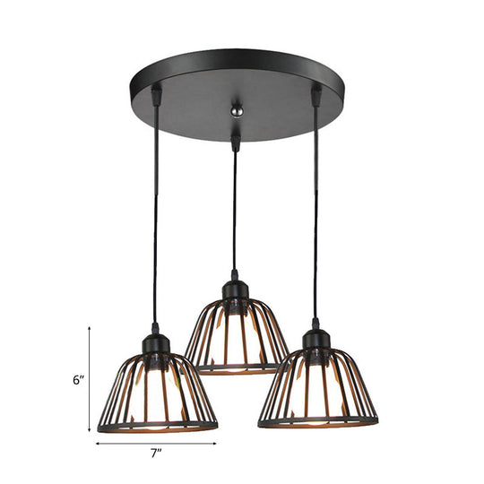 Black Metal Frame Dome Pendant With 3 Light Bulbs For Kitchen Ceiling