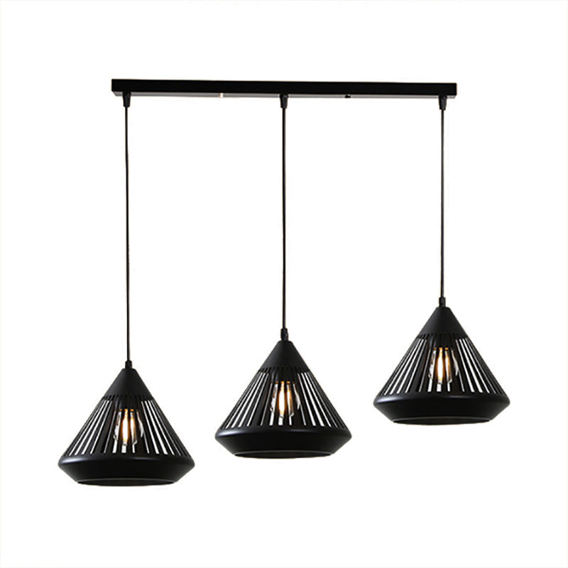 Modern Black Conical Pendant Light With 3 Suspension Lights For Dining Room