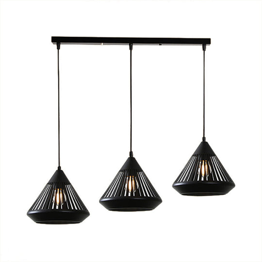 Modern Black Conical Pendant Light With 3 Suspension Lights For Dining Room