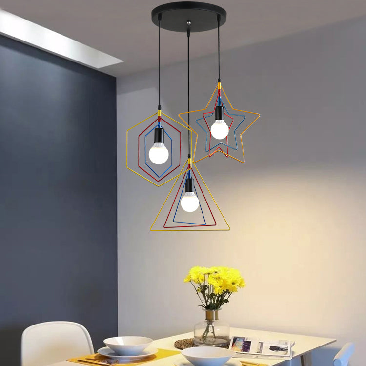 Geometric Pendant Light: Multi-Colored Metal 3 Lights - Ideal For Industrial-Style Dining Rooms