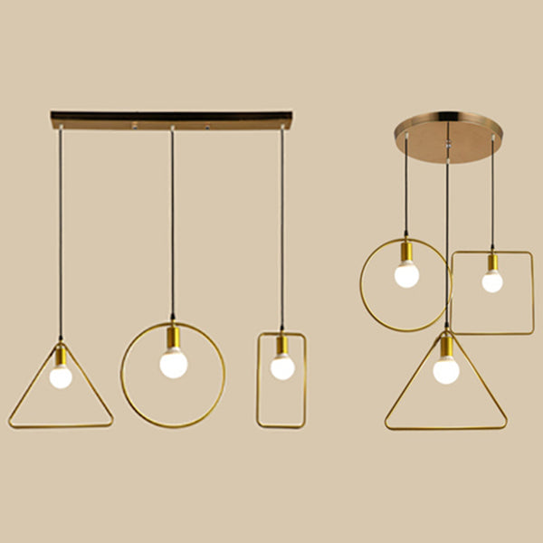 Retro Style Pendant Light: Round/Linear Canopy Gold Metal Frame 3 Lights Different Shade
