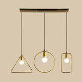 Retro Style Canopy Pendant Light With Frame Shades - Gold Metal Suspended Lamp (3 Lights) / Linear