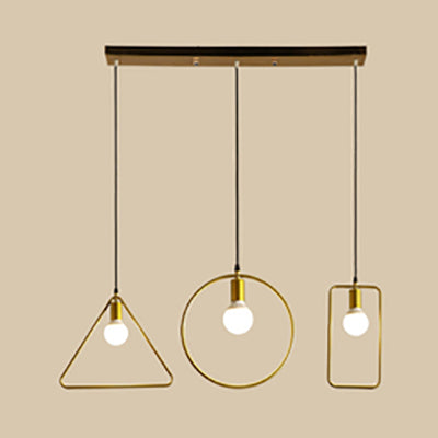 Retro Style Canopy Pendant Light With Frame Shades - Gold Metal Suspended Lamp (3 Lights) / Linear