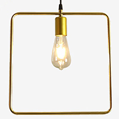 Retro Style Canopy Pendant Light With Frame Shades - Gold Metal Suspended Lamp (3 Lights)