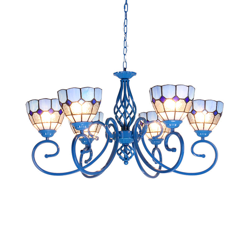 Blue Bowl Pendant Chandelier - 6/8 Lights Mediterranean Style For Living Room 6 /