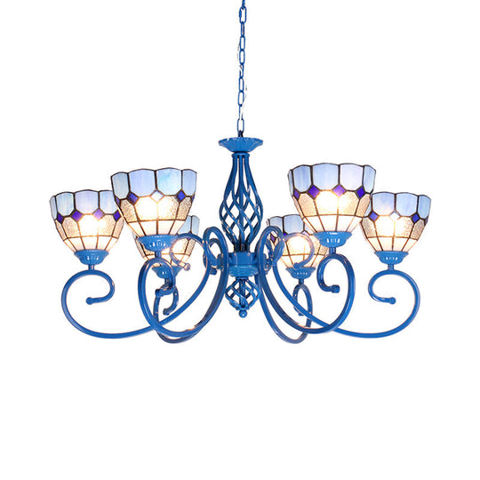Blue Bowl Pendant Chandelier - 6/8 Lights Mediterranean Style For Living Room 6 /