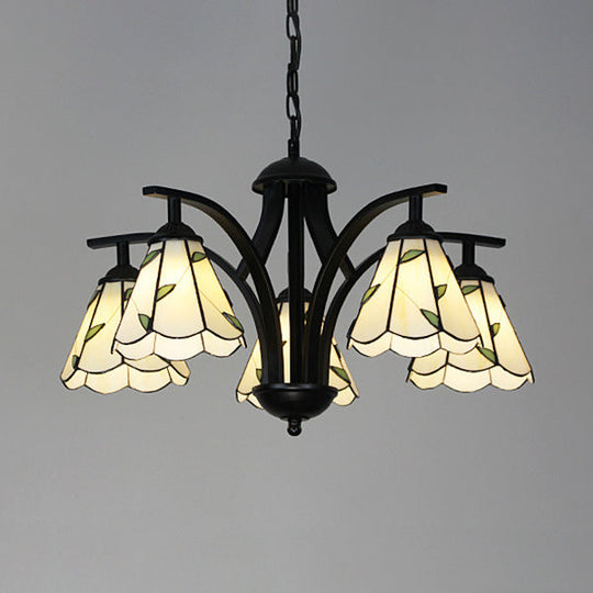 Stained Glass Leaf Chandelier With Adjustable Chain And Blue/Green Pendant Green