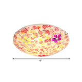 Floral Tiffany Red Stained Glass Flush Mount Lighting - 2/3 Lights 12’/16’/19.5’ Wide