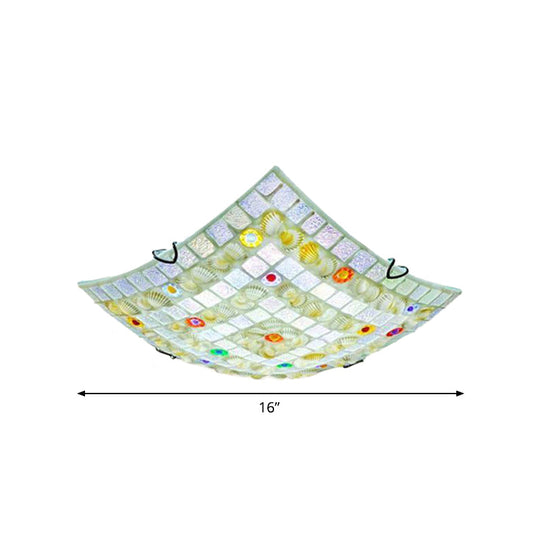 Tiffany Style Square Shell Flush Mount Ceiling Light With 3 Lights White - Ideal For Kitchen