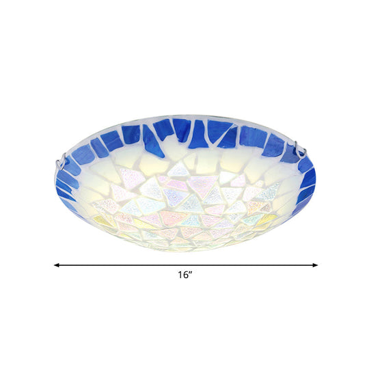 Baroque Stained Glass Bowl Flushmount Light - Blue 12’/16’/19.5’ Wide 3 Lights