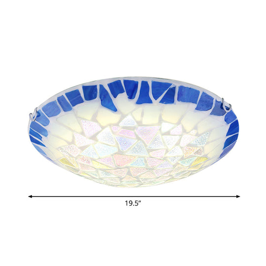 Baroque Stained Glass Bowl Flushmount Light - Blue 12’/16’/19.5’ Wide 3 Lights