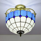 Baroque Semi Flush Mount Ceiling Light With Grid Pattern Cut Glass - 2 Lights In Yellow/Orange/Blue