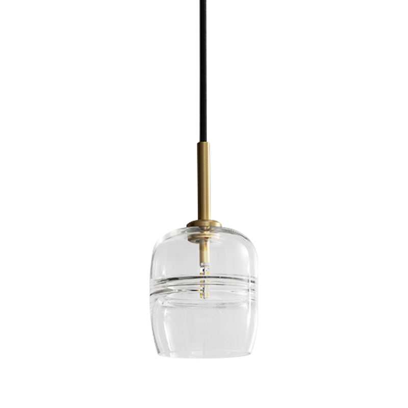 Minimalist Clear Glass Hanging Lamp With Brass Accent - Led Pendant Ceiling Light For Dining Room