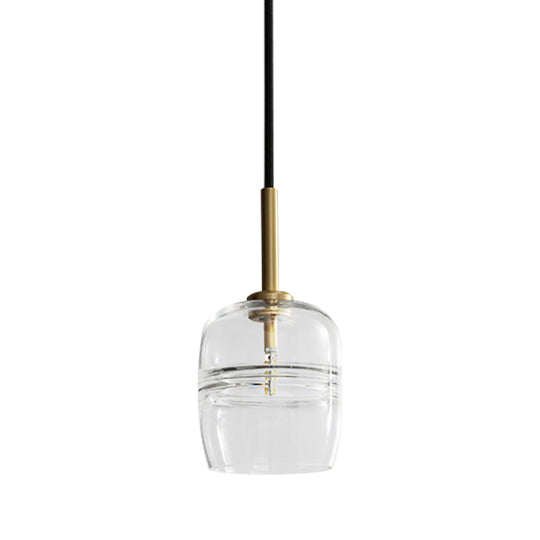Minimalist Clear Glass Hanging Lamp With Brass Accent - Led Pendant Ceiling Light For Dining Room