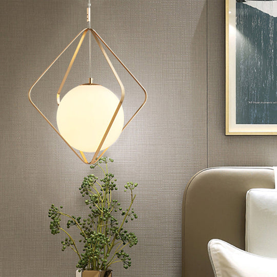 Minimalist Gold Caged Pendant Light - Led Down Lighting For Bedroom (1 Head 10.5’/16’ W)