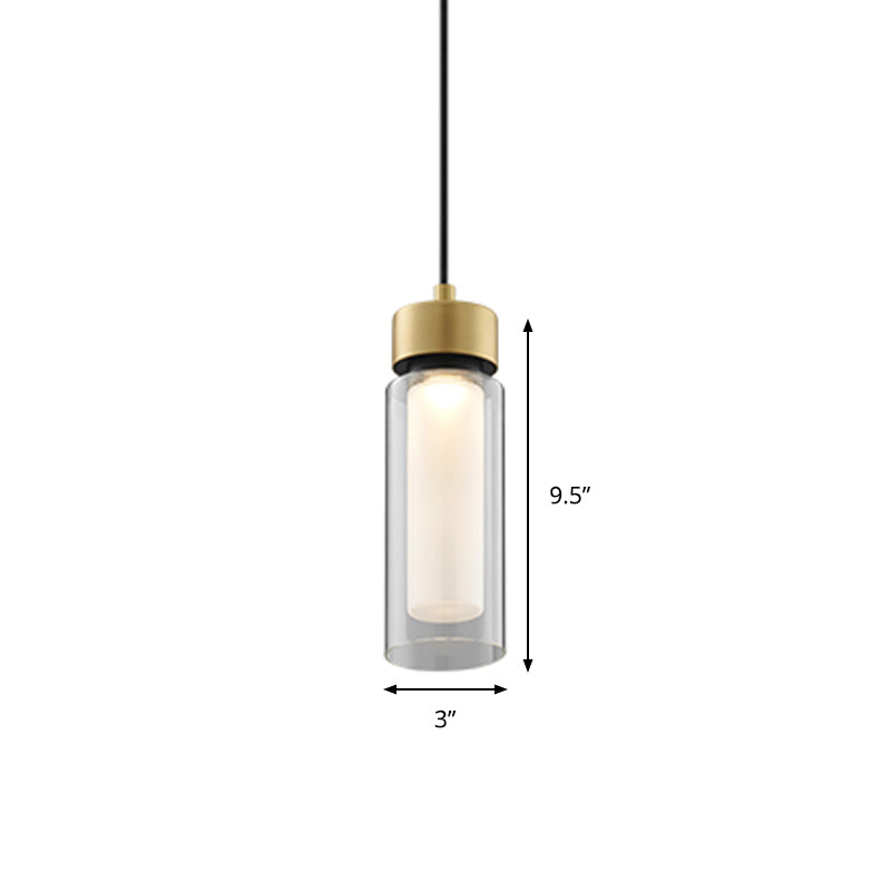 Sleek Simplicity: 1-Light Black & Gold Cylindrical Led Mini Pendant With Clear Glass Shade