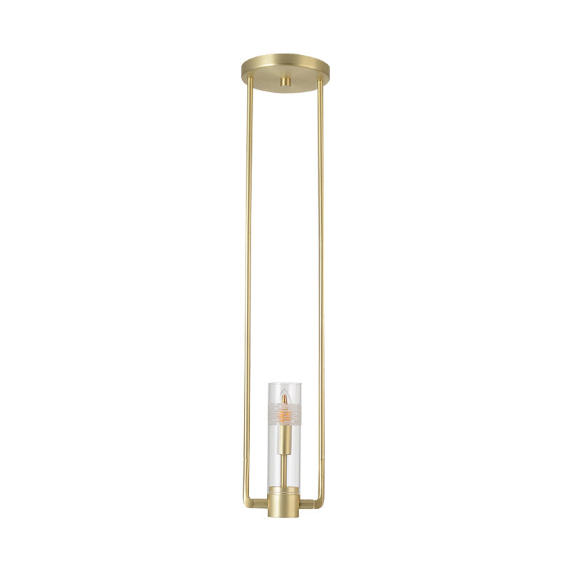 Modern Gold Restaurant Hanging Light Fixture With Clear Glass Shade - 1 Bulb Suspension Pendant