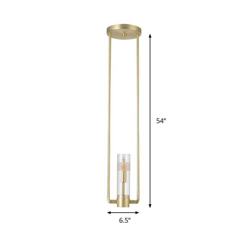 Modern Gold Restaurant Pendant Light With Clear Glass Shade - 1 Bulb Suspension Fixture
