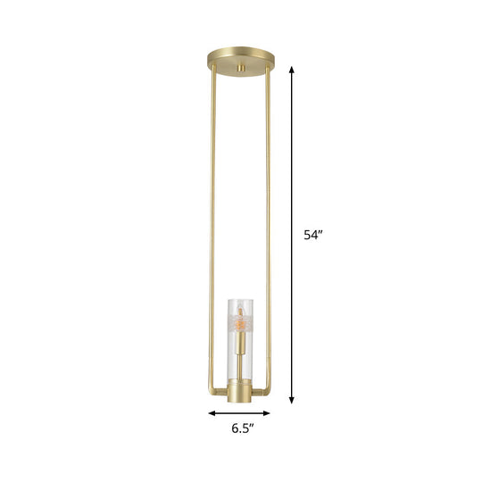 Modern Gold Restaurant Pendant Light With Clear Glass Shade - 1 Bulb Suspension Fixture