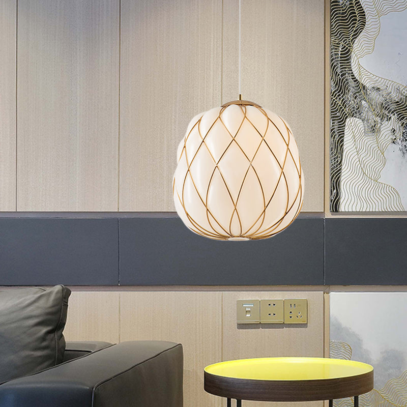 Modern Gold Glass Pendulum Ceiling Lamp For Bedroom - Stylishly Wrapped 1-Head Design