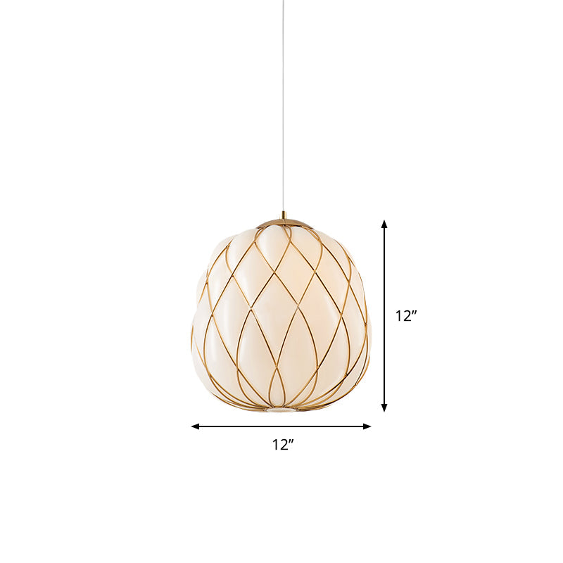 Modern Gold Glass Pendulum Ceiling Lamp For Bedroom - Stylishly Wrapped 1-Head Design