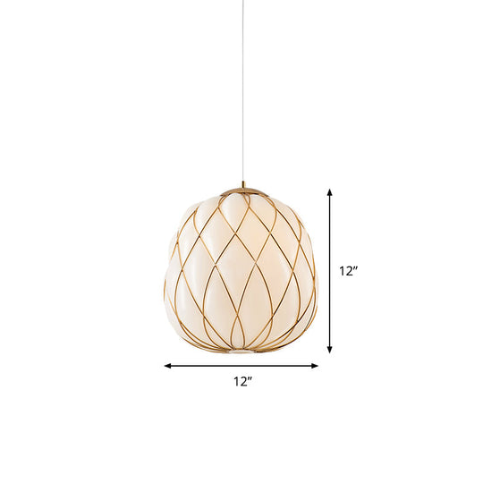Modern Gold Glass Pendulum Ceiling Lamp For Bedroom - Stylishly Wrapped 1-Head Design