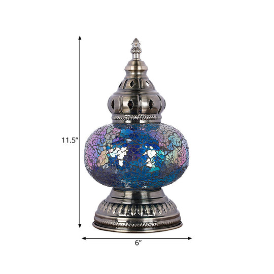 Mediterranean Blue Stained Glass Table Lamp With Tower Shape - Perfect For Bedroom Nightstand