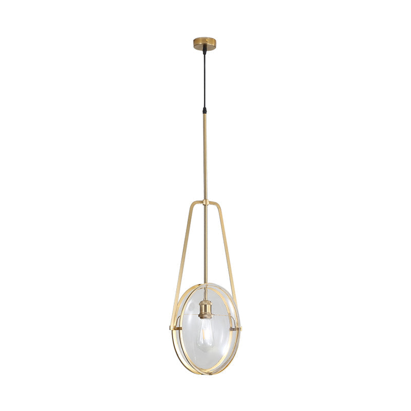 Simplicity 1-Head Clear Glass Drop Pendant Light For Dining Room - Gold Elliptical Hanging Ceiling