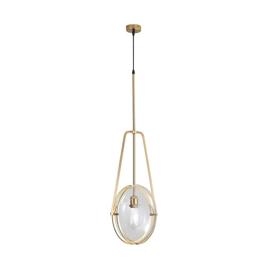 Simplicity 1-Head Clear Glass Drop Pendant Light For Dining Room - Gold Elliptical Hanging Ceiling