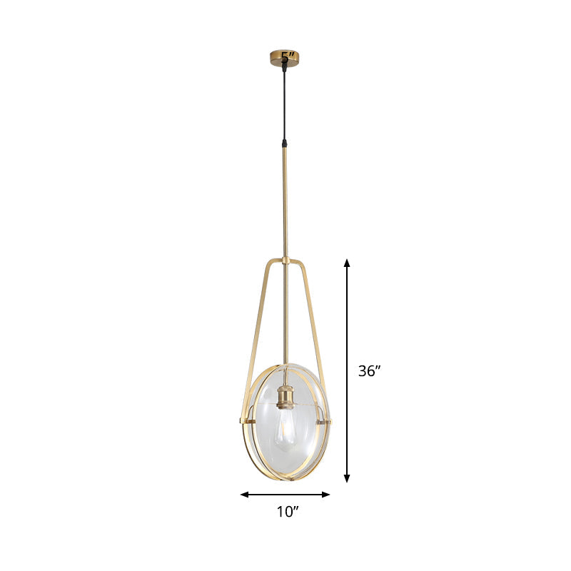 Simplicity 1-Head Clear Glass Drop Pendant Light For Dining Room - Gold Elliptical Hanging Ceiling