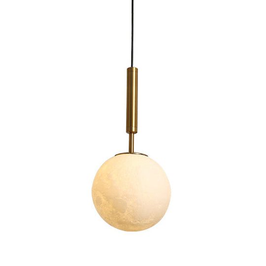 Opal Glass Orb Led Pendant Light - Simple Gold Fixture For Bedroom
