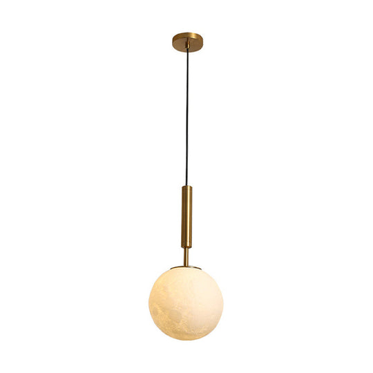 Opal Glass Orb Led Pendant Light - Simple Gold Fixture For Bedroom