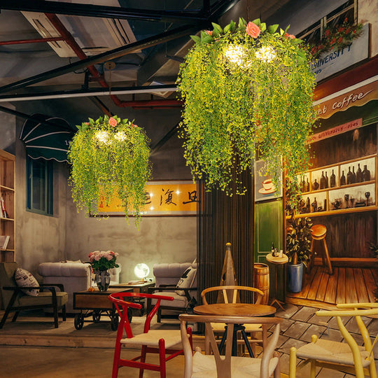 Industrial Metal Chandelier Light - Green Restaurant Pendant 18’/25.5’ Wide 3 Lights